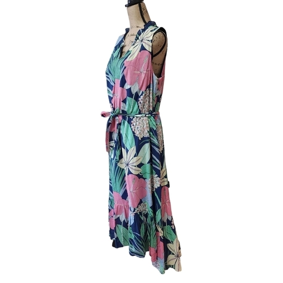 Talbots Floral Hibiscus Ruffle Sleeveless Maxi Dress - 14 - Picture 4 of 10